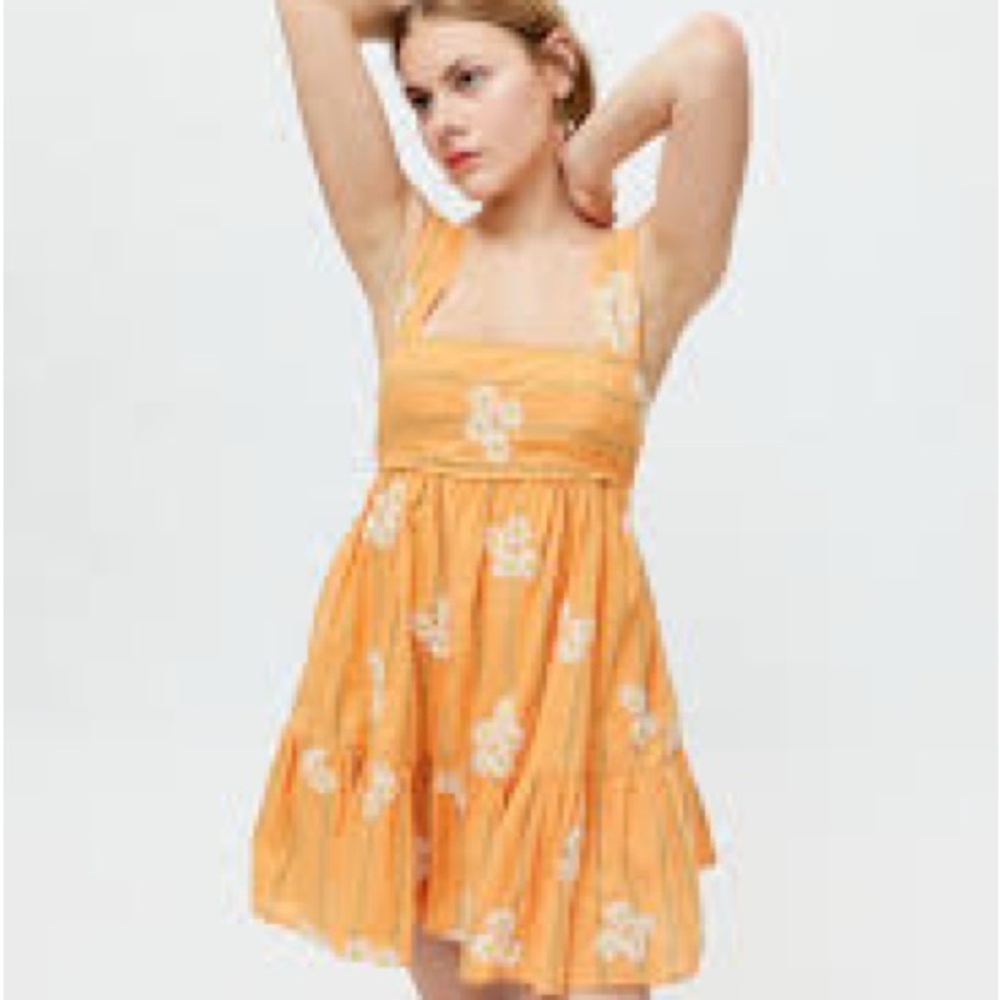 Urban Outfitters Yellow-Orange Floral Square-Neck Mini Dress